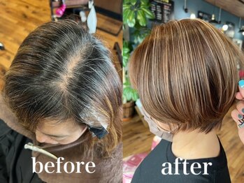 ロイズ ヘアデザイン アンド スパ(LOES)の写真/白髪ぼかしハイライト×くびれショートで都会的な大人女性に。一人一人に似合うショートをご提案♪