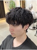 シャドウパーマ　無造作　韓国メンズ　シースルーマッシュ 