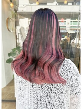 ミモザワークス ヘアアレンジ アンブレラカラー　ブリーチ２回　ピンクカラー