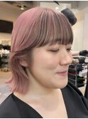 新宿/ピンクベージュ/ボブ/ぱつっとボブ/白髪ぼかし