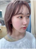 大人可愛い艶カラーカーキベージュブラウンミニウルフショート