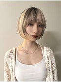 レイヤーカットミニボブローライトブロックカラーデザインカラー