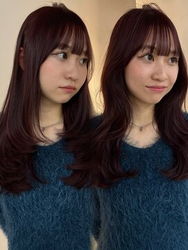 福井韓国レイヤーカットワインレッドくびれ巻き学生艶髪