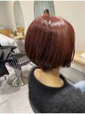 艶感チェリーブラウンの丸みショートボブ