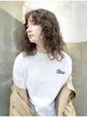 前髪パーマ/波巻きパーマ/大人可愛い/センターパート/センター北