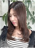 韓国風顔周りレイヤーカットオリーブグレージュ堺東20代30代40代