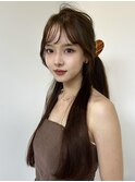 顔周りレイヤーカットロングレイヤーボブ韓国ヘアハッシュカット
