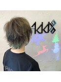 襟足ブリーチ　オリーブカラー　グリーンカラー