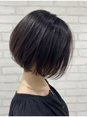 大人ショートボブヘアくびれショート白髪染めグレイカラー40代