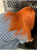 オレンジカラーオレンジベージュハイトーンダブルカラー暖色ヘア