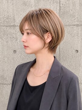 リトマス 二子玉川(litmus) ショートボブ　ミルクティーベージュ　シースルーバング