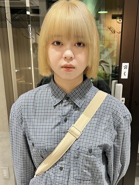 ラミエバイメルト 下北沢(lamie by melt) 村上/切りっぱなしボブ金髪ブロンドブリーチダブルカラー前髪