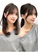 20代30代40代◎前髪パーマ韓国風巻きくすみベージュお団子ヘア