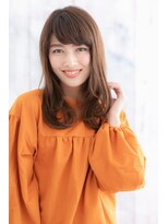 ミック ヘアアンドメイク アップ 駒込店(miq Hair&Make up)&nbsp;斜めバングショコラベージュくせ毛風カールセミディc1