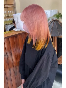 ヘアリゾート ディアリウム(Hair Resort DEARIUM) コーラルピンク×オレンジ　デザインカラー