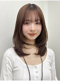小顔に見せるヘア/オリーブグレー/ココアベージュ/レイヤー