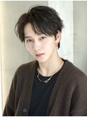 ニュアンスアップバング毛流れメンズショートフェザーパーマ渋谷