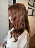 オレンジベージュ/ロングヘア/デジタルパーマ