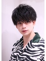 ネイビー(NAVY)&nbsp;ソフトスパイラルパーマ　黒髪　マッシュ　ツーブロック