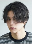 渋谷大人波巻きスパイラルパーマ緩めセンターパートメンズカット