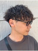 ダークアッシュニュアンスパーマ韓国マッシュベリーショート