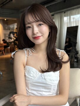 エインアンリー 明治神宮前(AIN.ANLY.) アプリコットオレンジベージュシースルーぱっつん前髪