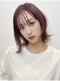ピンクバイオレット 外ハネパーマ 切りっぱなしボブ t1123