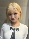 イメチェンショート外ハネボブ美髪ブルーブラックワイドバング