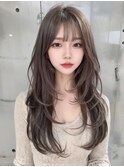 韓国レイヤーロング美髪グレージュアッシュインナーグレージュ