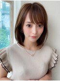 20代30代40代小顔ワンカール シースルーバング ベージュカラー