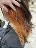 イヤリングカラー×オレンジ×ラフウェーブ