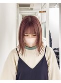 ミルクティーピンク×切りっぱなしボブ