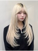 12966ミルクティーベージュ姫カットレイヤー韓国くすみベージュ