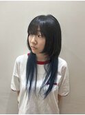 インナーブリーチインナカラーネイビーブルーウルフカット