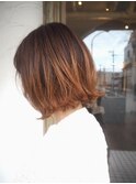 ミニボブ　オレンジ　バレイヤージュ
