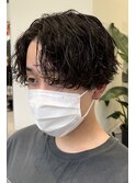 波巻きパーマセンターパート仙台メンズヘア刈り上げ
