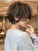 暗めカラーグランマッシュショートボブパーマ