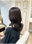 ミディアムローレイヤー　透け感アッシュブラウン　前髪カット