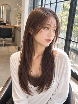 バグズ ヘアデザイン 桔梗が丘店(Baguz HAIR DESIGN) 艶感ショコラブラウン小顔シースルーロングヘア
