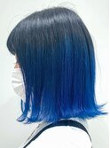 ブルー×グラデーション×韓国風×切りっぱなし×透明感ボブ