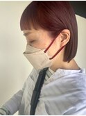 ピンクベージュ×切りっぱなしボブ