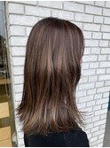 20代30代大人かわいいブラウンハイライト×外ハネミディ