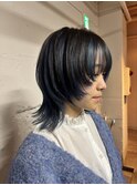 グレージュカラー/ボブウルフ/黒髪/ココアベージュ