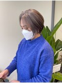 くびれショートボブ40代50代グレイカラー白髪染め自髪ぼかし