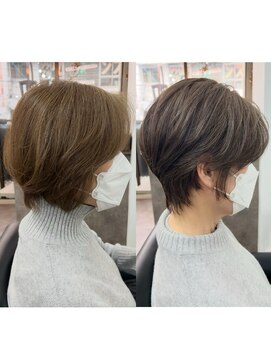 ゲイン(Gain) ショートカット白髪ぼかしダブルカラーハイライトレイヤーカット