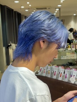 メンズブリーチカラー/フェザーショート/クリアブルー