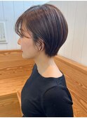 ショートボブ_ハッシュカットフルバングレッドブラウン_ba460221