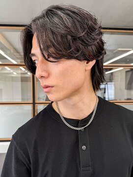 ビジネス◎シャドウパーマ×センターパートで清潔感夏カラー