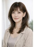 大人のレイヤースタイル オン眉 艶髪 艶ブラウン 銀座美容室