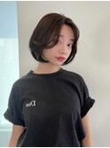 韓国ボブ_オリーブベージュレイヤーカットウェットヘア